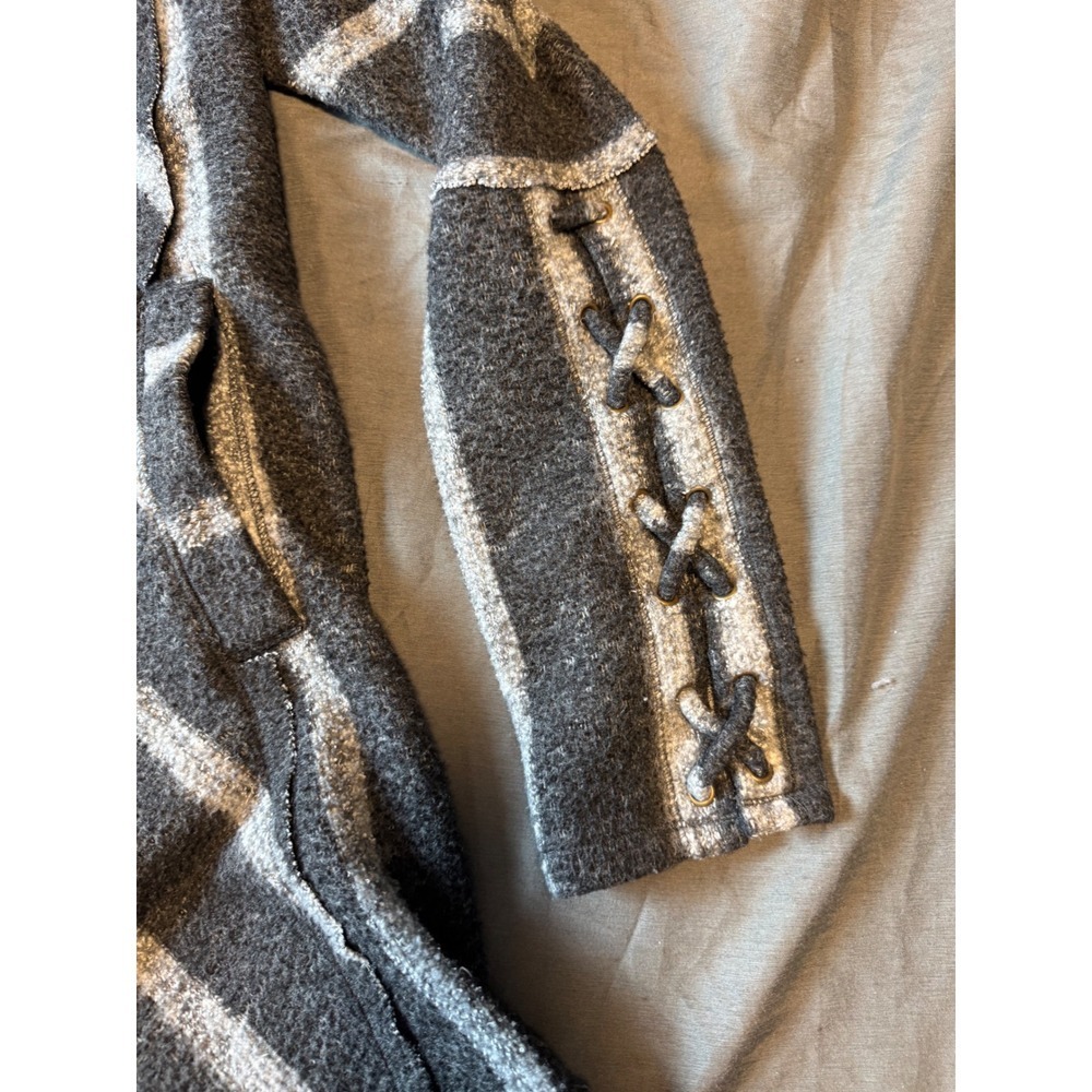 Knox Rose Gray Striped Open Front Cardigan Lace Up Sleeve Small - Picture 2 of 16